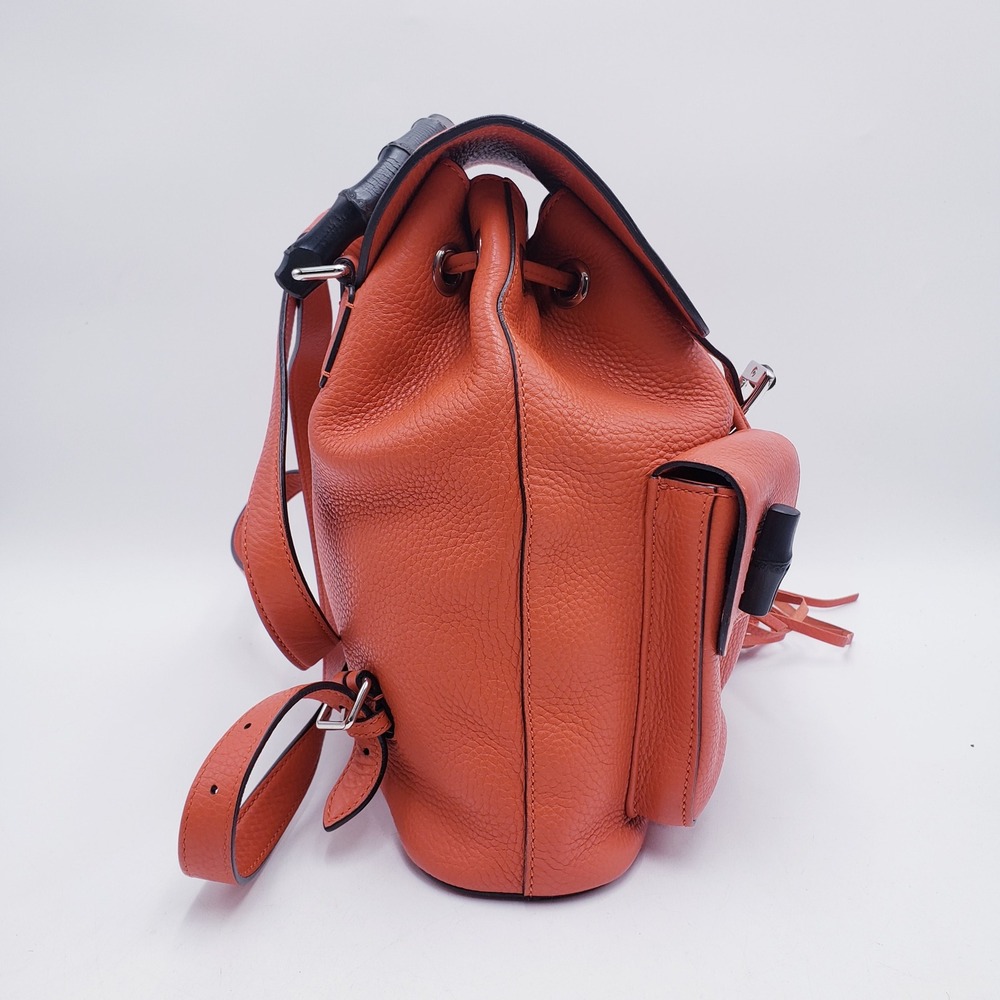 Gucci Bamboo Backpack Orange Pebbled Leather Tassel‎ - Picture 5 of 16
